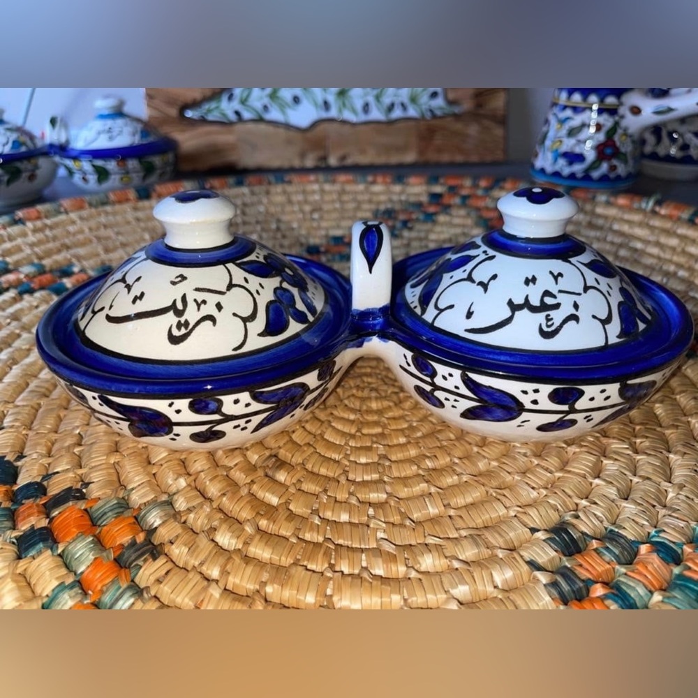 Zeit and Zatar Basket Ceramic Handmade and HandPainted made in PALESTINE